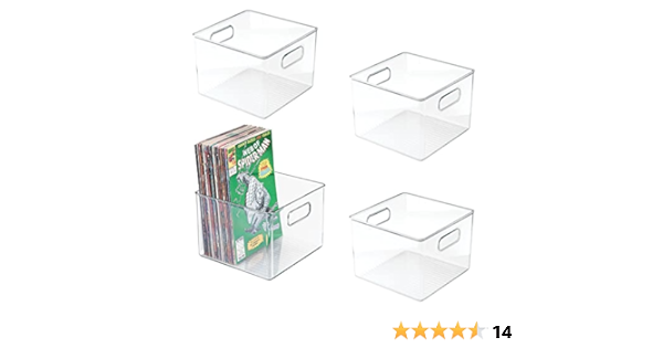 mDesign Juego de 4 cajas organizadoras de plástico cuadradas ...