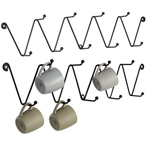 MyGift Set of 2 Black Metal Zigzag WallMounted 9Hook Mug Racks, Coat