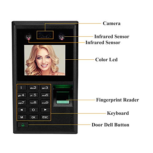 LIBO New Face Fingerprint Password Attendance Machine 2.8 inch Employee Checking-in Payroll Recorder DC 12V Facial Recognition Time Attendance Clock USB U-Disk Support 10 Language