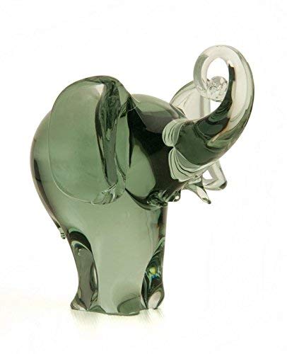 HORLAT Hand Made Recycled Glass Elephant Sculpture Trunk Up [O1-BU]