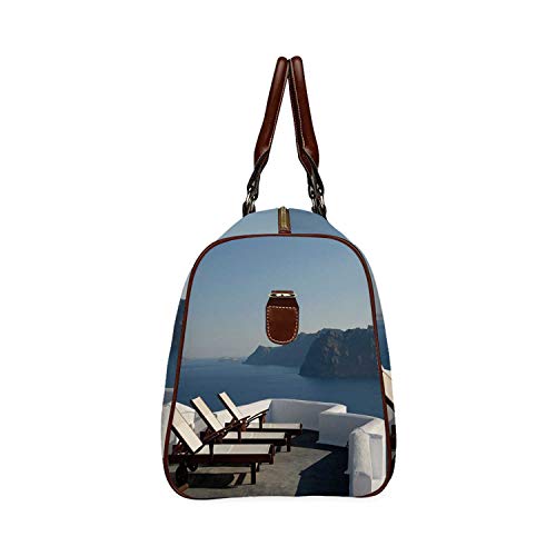 Travel Decor Waterproof Travel Bag,Sunlounger at Terrace in Santorini Greece Resort Relaxation Aegean for Travel,18.62"L x 8.5"W x 9.65"H