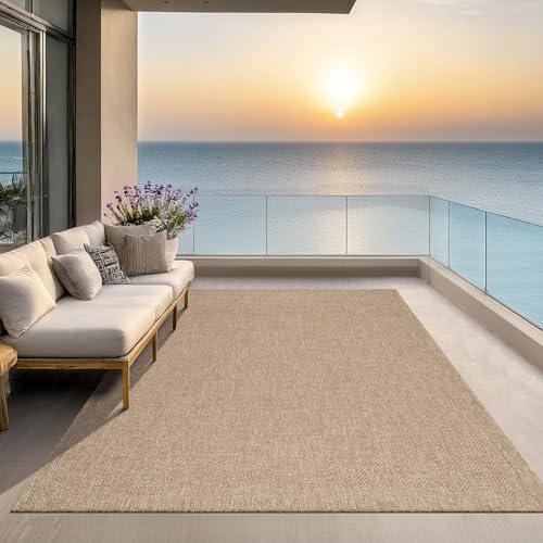 the carpet Kansas Outdoor Teppich – Wetterfester Indoor & Outdoor Teppich im Jute-Look für Balkon, Terrasse, Garten, Wohnzimmer & Esszimmer, pflegelei