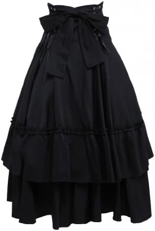 M4UWomens Cotton Black Polka Ruffled Lace Bottom Lolita Skirt,Black,Small