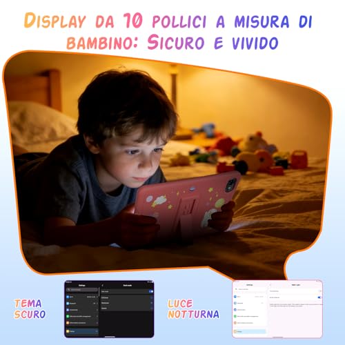 10 Inch Children's Tablet, Android 16 Tablet for Children 3-12 Years, 16GB RAM(4+12) + 64GB ROM, Parent Control, GMS, 5000mAh, WiFi6, WidevineL1, with Anti-Drop Case and Pen, 4 Year Warranty