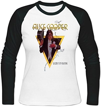 Sadytui Womens Cotton Graphic Alice Cooper Long Baseball T-shirts M White