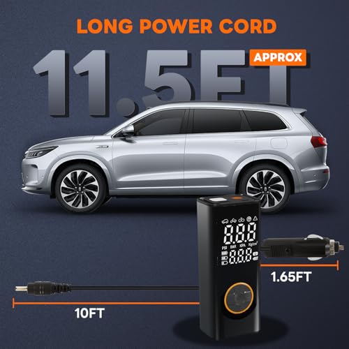Piwaal Dual-Power Portable Air Compressor, Cordless Tire Inflator with Dual Display & Preset Function, 150PSI Auto Shut Off Pump for Car Tires, Motorcycle, Bike, Balls & Sports Equipment