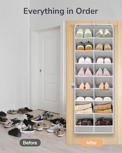 ULG Closet Shoe Organizer Fits 16-24 Pairs with Large Deep Pockets Narrow Shoe Rack Hanging Door Boot Rack Grey