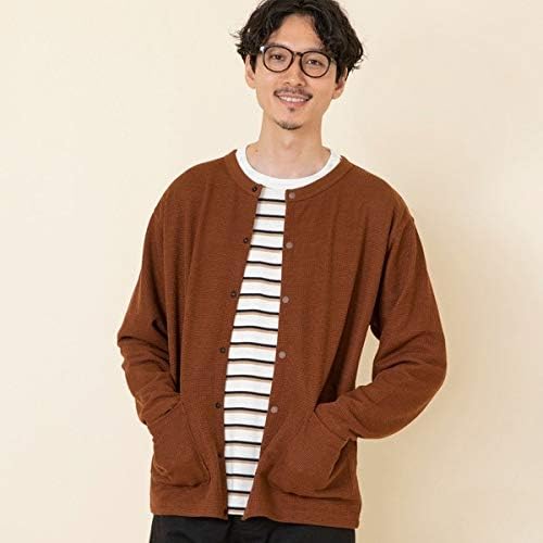 Amazon コーエン メンズ Coen ポリ鹿の子クルーネックワッフルカーディガン Dk Brown L カーディガン 通販