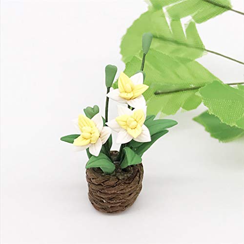 Gbell Fine Flower Basket for 1:12 Mini Dollhouse Furniture , Mini Dollhouse Green Plant Bedroom Kitchen Room Decor Miniatures Accessory Pretend Play Toy for Little Girls Gifts (Yellow )