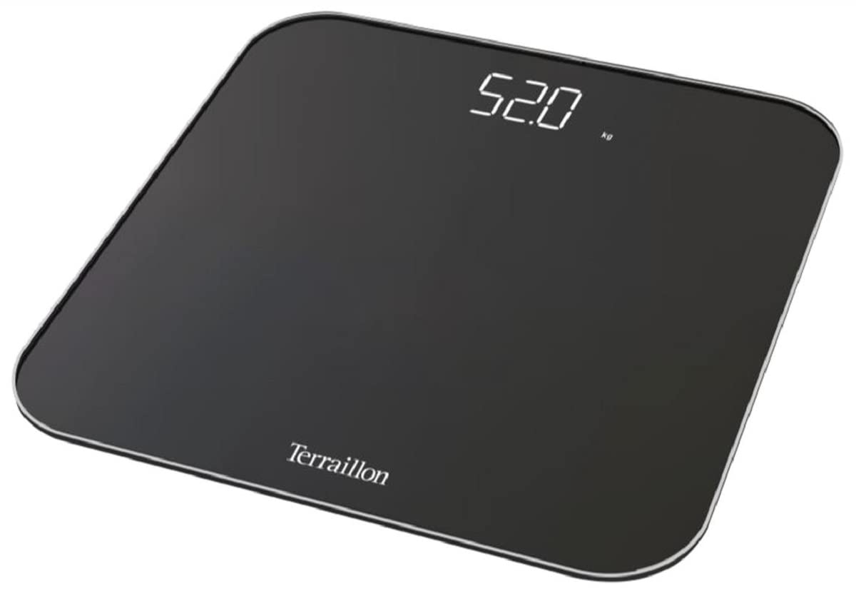 Terraillon Magic LED Scales USB Rechargeable, Bluetooth Bathroom Scales High Precision Weighing Scale Compact Glass - Black, Colourless,One Size