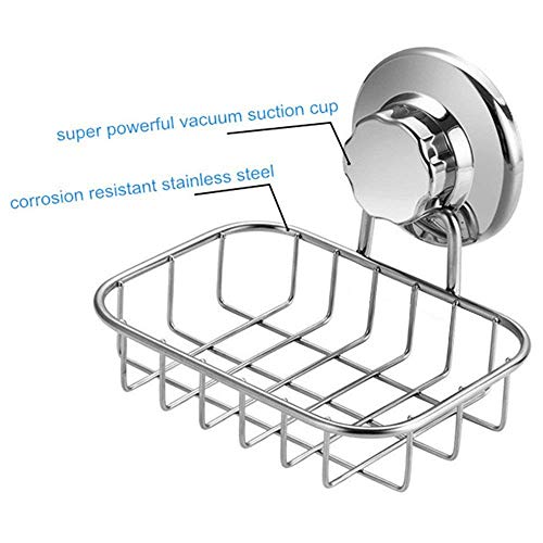 Slideep Vacuum Suction Soap Dish Holder, Rustproof Stainless Steel Shower Soap/Sponge Saver Holder for Bathroom & Kitchen Sink - Thumbnail 4
