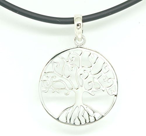 925 Sterling Silver Tree of Life Disk Chain Pendant Necklace - PVC Necklace 18 inch 2mm. Lobster Clap Lock.