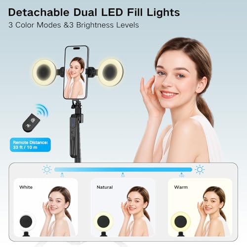Juego de vlogging para iPhone/Android, 180 cm, trípode para teléfono móvil, con seguimiento automático de la cara, rotación de 360°, trípode para crear contenidos, set de iniciación con luz y