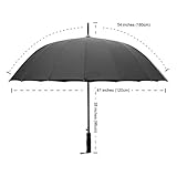 Becko 47 Inches Black Auto Open Umbrella Long Umbrella with 16 Ribs, Durable and Strong Enough for the Fierce Wind and Heavy Rain, Classic Style with Soft Foam Rubber Stick Handle, Unisex Umbrella