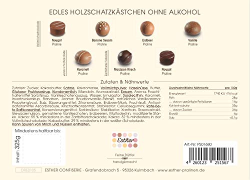 Esther Edles Holzschatzkästchen 325g | 24er Pralinen und Trüffel ohne Alkohol | Geschenk für Weihnachten, Ostern… – Bild 3