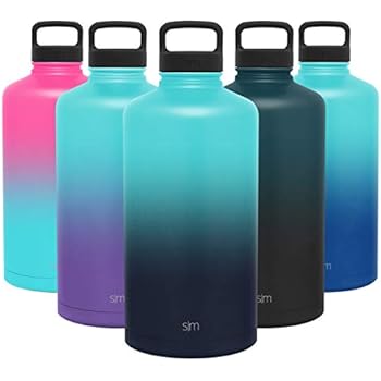 Simple Modern Gallon Summit 128 Ounce Water Bottle - Large Stainless Steel Liter Flask +2 Lids - Wide Mouth Workout Tumbler Double Wall Vacuum Insulated Multi Leakproof Ombre: Bermuda Deep