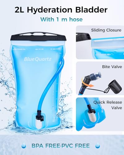 Blue Quartz Hydration Backpack with 2L Water Bladder, Hiking Water Backpack for Women Men, Lightweight Cycling Daypack with Phone Pocket & Helmet Net Bag, Hydration Pack for Biking, Running, Skiing