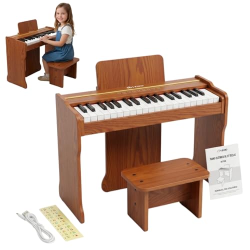 VEDO Piano Digital Infantil 37 Teclas, 128 Timbres, 128 Ritmos, 23 MúSicas De DemonstraçãO, Instrumento Musical Educativo, Madeira De Carvalho, Adequado Para Meninos E Meninas A Partir De 3 Anos
