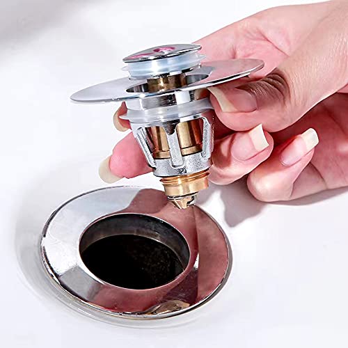 Wash Basin Bounce Drain Filter Stainless Steel Push Type, Universal Edition Bullet Core Push Type Drain Plug, Pop-up Drain Filter for 1.1~1.34\'\' Drain Holes Bathroom Sink Stopper