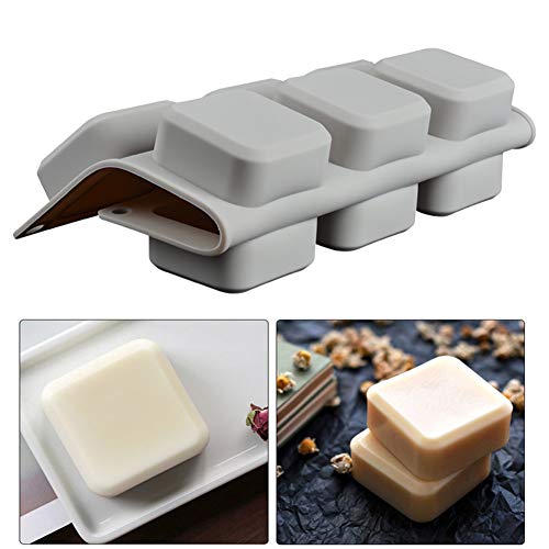 SJ Square Silicone Mold for Soap Making, 9 Cavities Handmade Silicone Soap Mold Candle Mold Lotion Bar Molds, Gray - Thumbnail 2