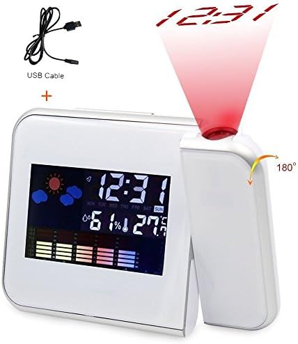 Rotating Projection Digital Alarm Clock with LED Backlight &amp; Snooze Display Temperature/Day/Date/Hygrometer/Humidity 12 Hour &amp; 24 Hours