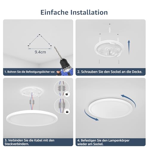 Lepro Ceiling Light 24 W, IP44 Waterproof Ceiling Light, 3000 K 2400 LM Bathroom Lamp, Warm White Ceiling Light, Bathroom, Ideal Bathroom Lamp, Ceiling for Bathroom, Bedroom, Hallway, Kitchen, Living Room, Diameter 29.3 cm