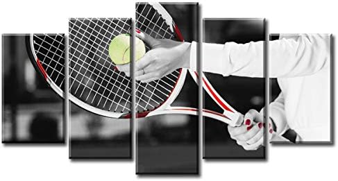 Sports Wall Art for Girls Boys Room Canvas Print Decor - Closeup Photo of Women's Sexy Hand Holding White and red Tennis Ball Racket Painting Picture Artwork for Modern Living Room Home Decoration