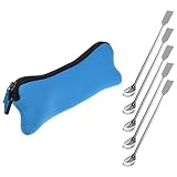 BCP 5pcs 2 in 1 Stainless Steel Lab Spoon Spatula with Neoprene Storage Bag