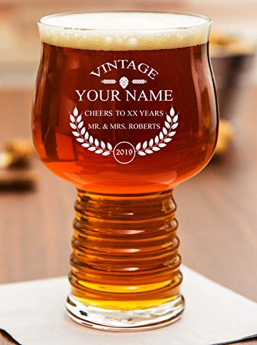 PersonalizedÂ Beer Glass - Custom Engraved Beer Mug, Pint Glass, Pilsner Glass, Pitcher. | Add your own Engraved Text - Vintage Design (Craft Beer Glass 16oz)