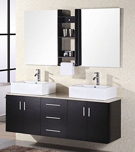 Design Element Portland (double) 62-Inch Espresso Modern Wall-Mount Bathroom Vanity Set