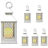 The Nifty Nook "Farm House Lanterns" {6 Pc Set} 10" Decorative Lanterns with Flameless LED Lighted Candle, 5HR Timer, Weather Resistant - Decorative Outdoor Lanterns - White