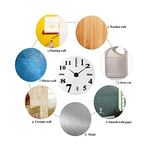 3D Wall Stickers, Boofab Acrylic Modern DIY Wall Clock 3D Mirror Surface Sticker Home Office Decor (C) - Thumbnail 2
