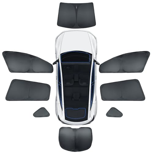 LANTU 8 Pack Car Sun Shades for Tesla Model Y 2025-2026 Juniper Design for Rear Windshield Side Window Complete Kit Camping Privacy Curtains UV Protection Tesla Model Y Accessories
