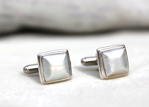 Silver cufflinks with silver white squared Mabe pearls