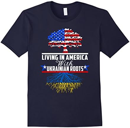 Men's Living In America With Ukrainian Roots Shirt, Ukraine Flag Large Navy