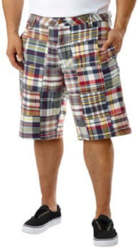 The New Ivy Men’s Flat Front Chino Short - Navy Patchwork (34, Navy Patchwork)