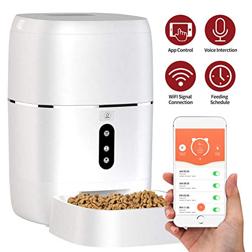 Automatic Pet Feeder, Smart Food Dispenser Dog Cat Feeder, Wi-Fi Enabled APP with Voice Recorder for iOS and Android, Programmable Timer for up to 6 Meals per Day 6L Food Capacity, Dual Power Mode