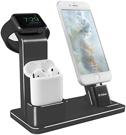 Apple Watch Series 3 Stand, IKKE 3 in 1 Aluminum iWatch Charging Stand AirPods Charging Dock Charging Holder for Apple Watch Series 3/2/ 1/ AirPods/ iPhone X/8/8 Plus/7/ 7 Plus (Black)
