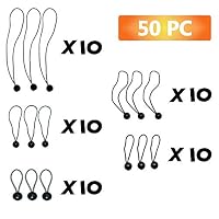 Tropicaltree Ball Bungee Cords, 5 Inch 6Inch 9Inch 11Inch 13Inch Black Tie Down Cords for Tarp,Canopy,Straps, Tent,Reusable Heavy-Duty,50-Pack