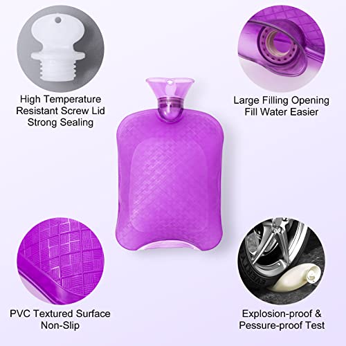 Hot Water Bottle with Cover, 2L Hot Water Bag for Pain Relief, PVC Hand Feet Warmer, Heat Therapy and Cold Therapy - for Menstrual Cramps, Neck and Shoulder Sores (Purple)