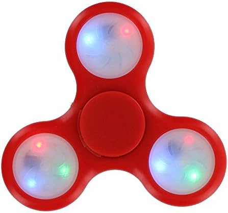 Fidgetec Premium Water Resistant Tri Fidget LED Hand Spinner With On/Off Switch and 2 Mode Flashing LED Lights - Red