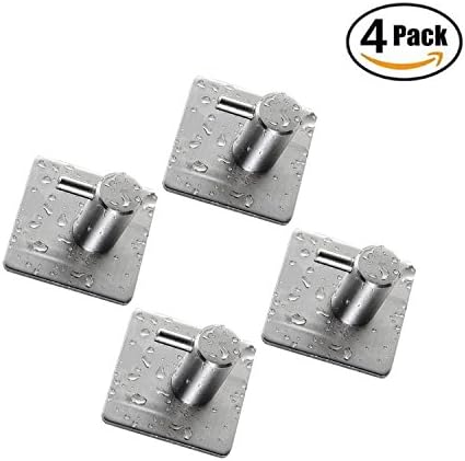 4 Pack Robe/Towel Hooks, 3M Self Adhesive Hooks Heavy Duty 304 Stainless Steel Closets Wall Mount For Kitchen and Bathroom, Waterproof, Brushed Finish