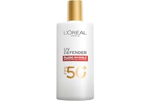 L'Oreal Paris UV Defender Fluido Invisible Protector Solar Diario FPS50+ con Ácido Hialurónico, Hidrata, previene líneas de expresión y protege de rayos UV, 40ml.