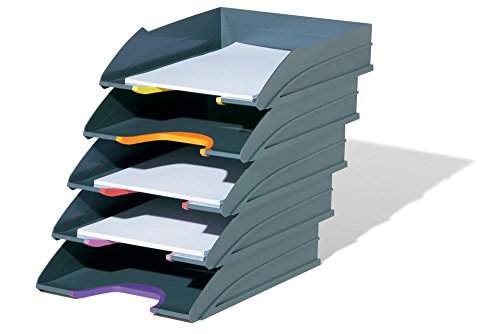 [- Durable 770557 VARICOLOR Tray Set, Stackable Colour Coded Letter Trays - Set of 5 Different Colo