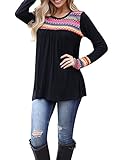 Blooming Jelly Women's Casual Loose Bohemian Ethnic Printed Long Sleeve Patchwork T Shirt Tunic Tops