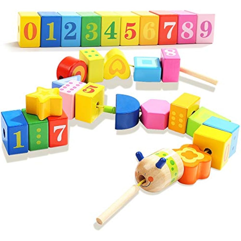 TOP BRIGHT Wooden Lacing Beads Toy 2 Year Old Girl Gifts, Fine Motor