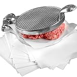 Restaurant-Grade Burger Press and Patty Paper Combo Set. Cast Aluminum 4.5 Hamburger Maker with 1000 Pk 4.75 x 5 Nonstick Wax Butcher Squares! Great for .25 Lb Ground Beef or Chop Steak Patties.