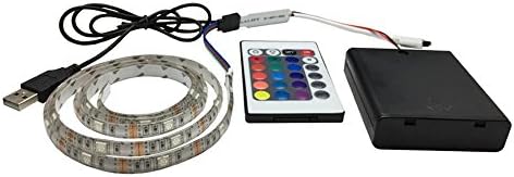 LMID 3.28FT 1M LED Strip SMD5050 Rope Light USB Battery RGB LED Ribbon Flexible Stripe Lighting Battery Powered Tape Waterproof with 24 Keys LED Controller for Indoor Lighting Decoration Novelty