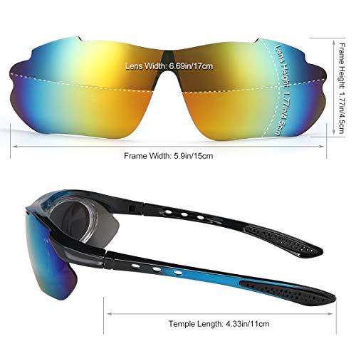 Tancci Sports Cycling Sunglasses, Bicycle Glasses with 5 Interchangeable Lenses-Ergonomic with Reducing Harmful UVA & UVB Rays for Men&Women Running/Golf/Fishing/Cycling/Outdoor Sports(Blue)