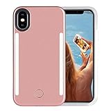 Wellerly Case for iPhone Xs, iPhone X Case, LED Illuminated Selfie Light Cell Phone Case Cover [Rechargeable] Dual Light Up Luminous Selfie Flashlight Case for iPhone X/XS 5.8inch (Rose Gold)